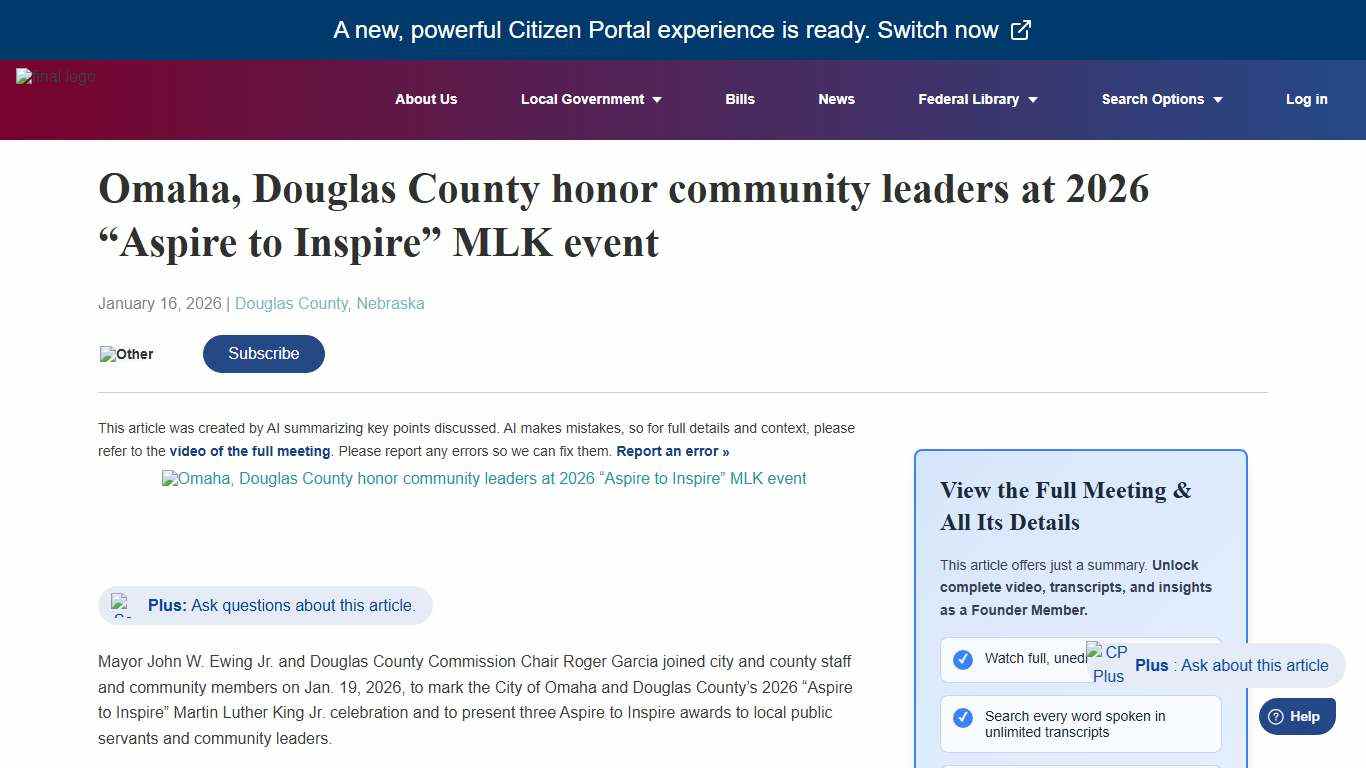 CitizenPortal.ai - Omaha, Douglas County honor community leaders at 2026 “Aspire to Inspire” MLK event