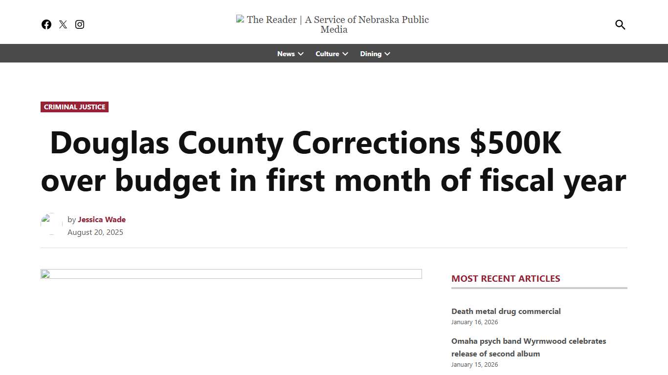 Douglas County Corrections $500K over budget in first month of fiscal year - The Reader